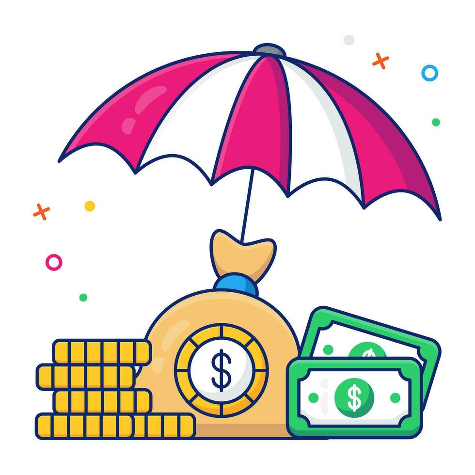 sedel med paraply, diverse ikon av finansiell försäkring vektor