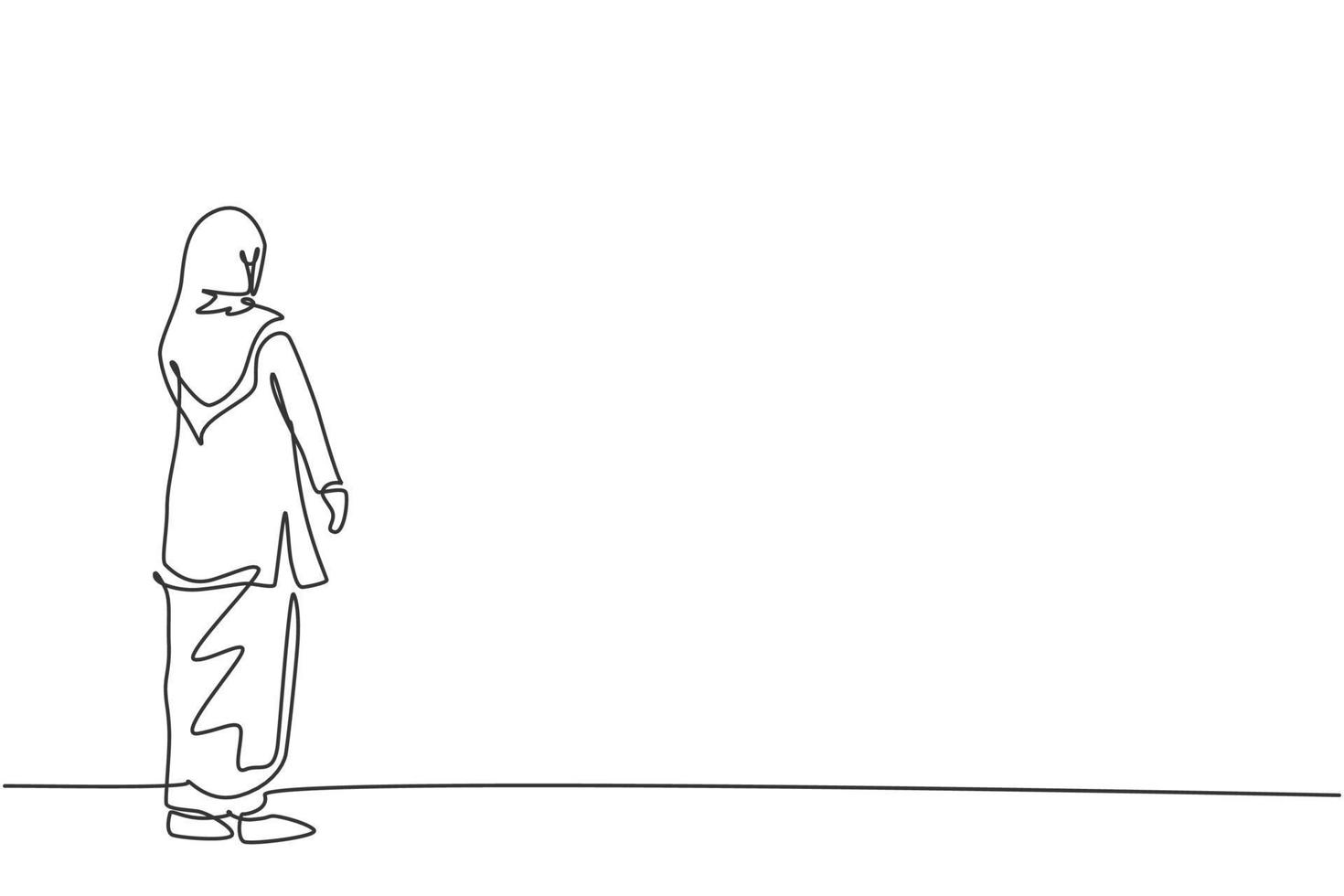 Kontinuierliche Zeichnung einer jungen arabischen Arbeiterin im Rückblick, Rückansicht. Erfolg Business Manager minimalistisches Konzept. trendige Single-Line-Draw-Design-Vektorgrafik-Illustration vektor