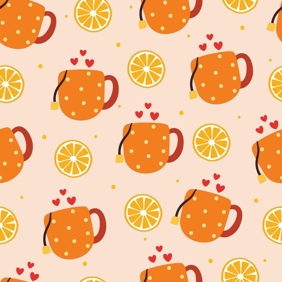 sömlös mönster tecknad serie kopp av orange te vektor