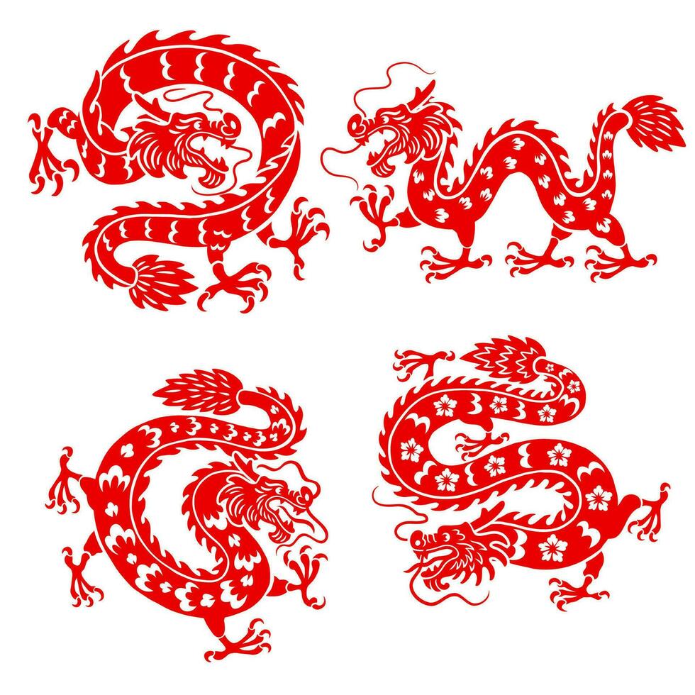 uppsättning av traditionell stil av kinesisk orientalisk drake vektor