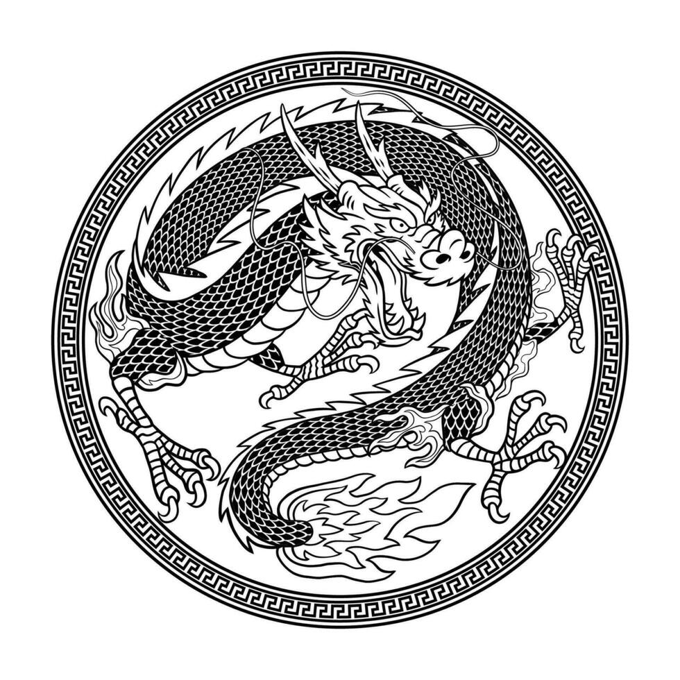 traditionell asiatisch Drachen im Kreis Ornament geeignet zum T-Shirt und Tätowierungen vektor