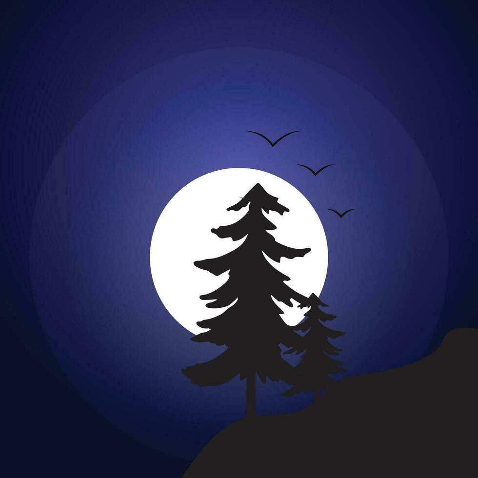 månsken träd silhuett vektor illustration