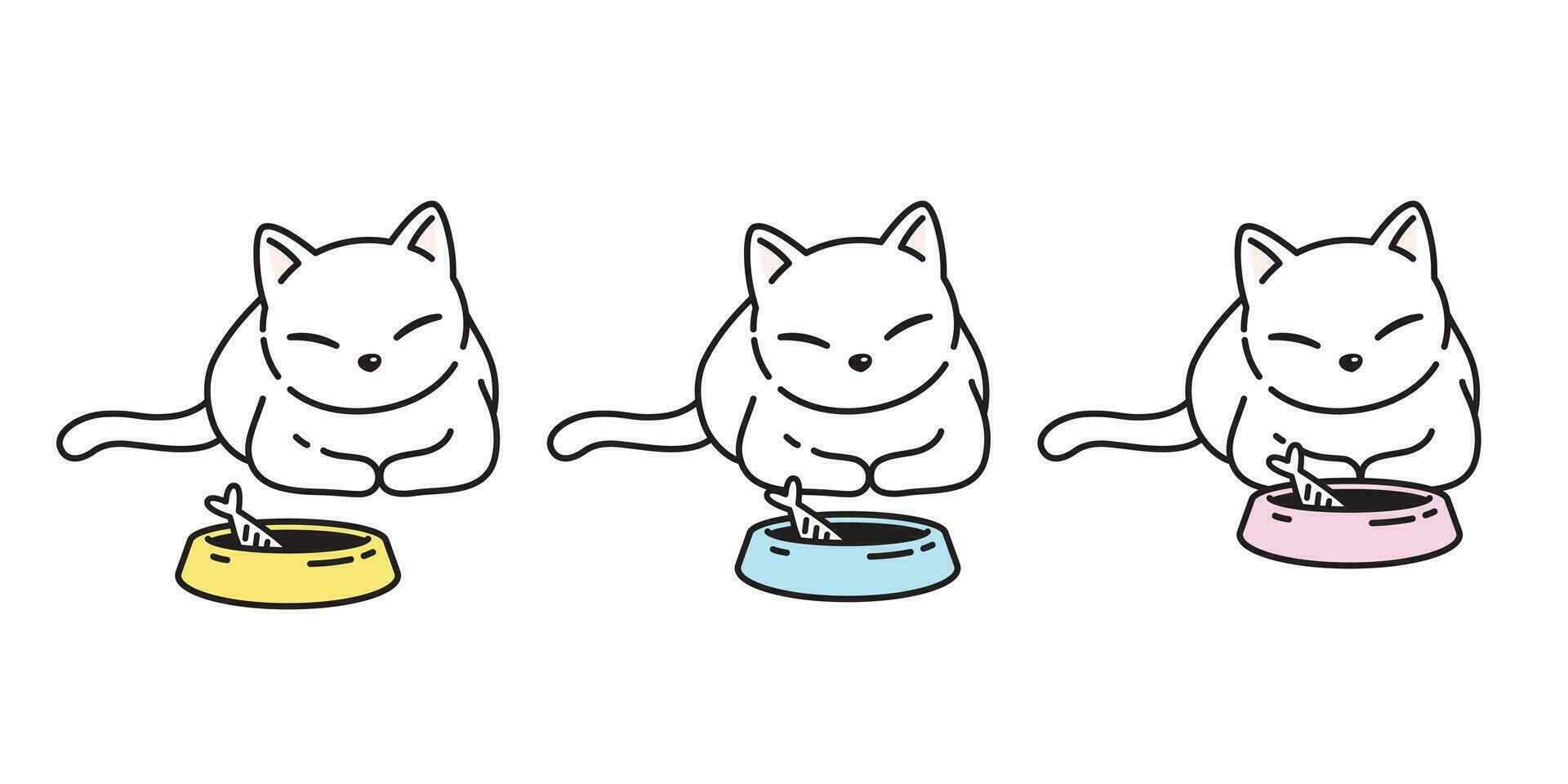 katt vektor ikon kattunge kalikå logotyp symbol fisk mat skål tecknad serie karaktär illustration klotter design