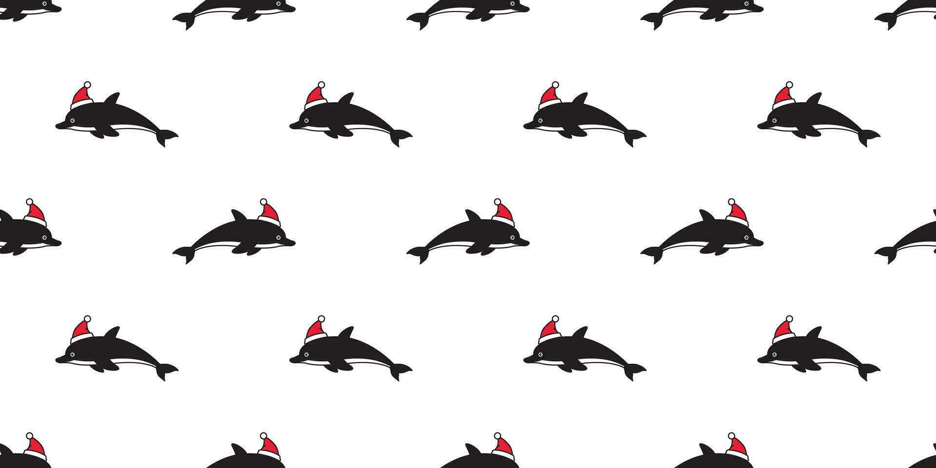 delfin sömlös mönster jul hatt vektor santa claus fisk haj klotter tecknad serie lax val Vinka hav hav scarf isolerat upprepa tapet bricka bakgrund illustration design