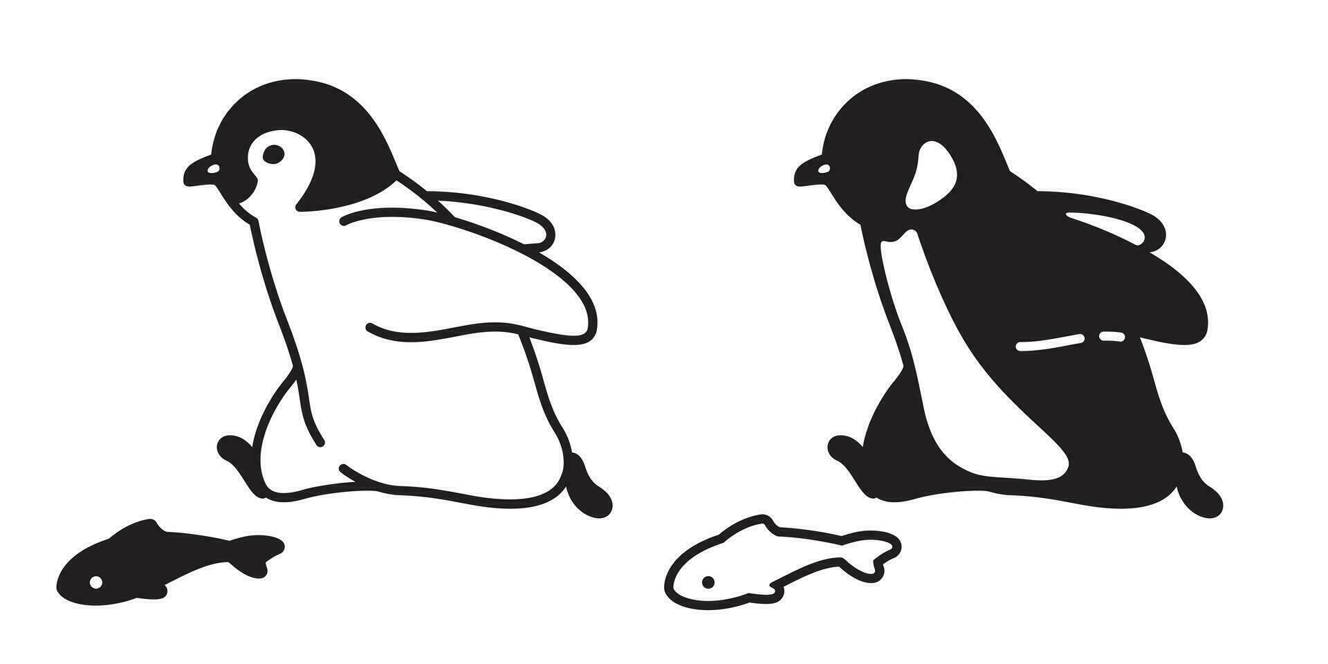 Pinguin Vektor Symbol Logo Laufen Karikatur Charakter Fisch Lachs Thunfisch Illustration Symbol Grafik Gekritzel Design