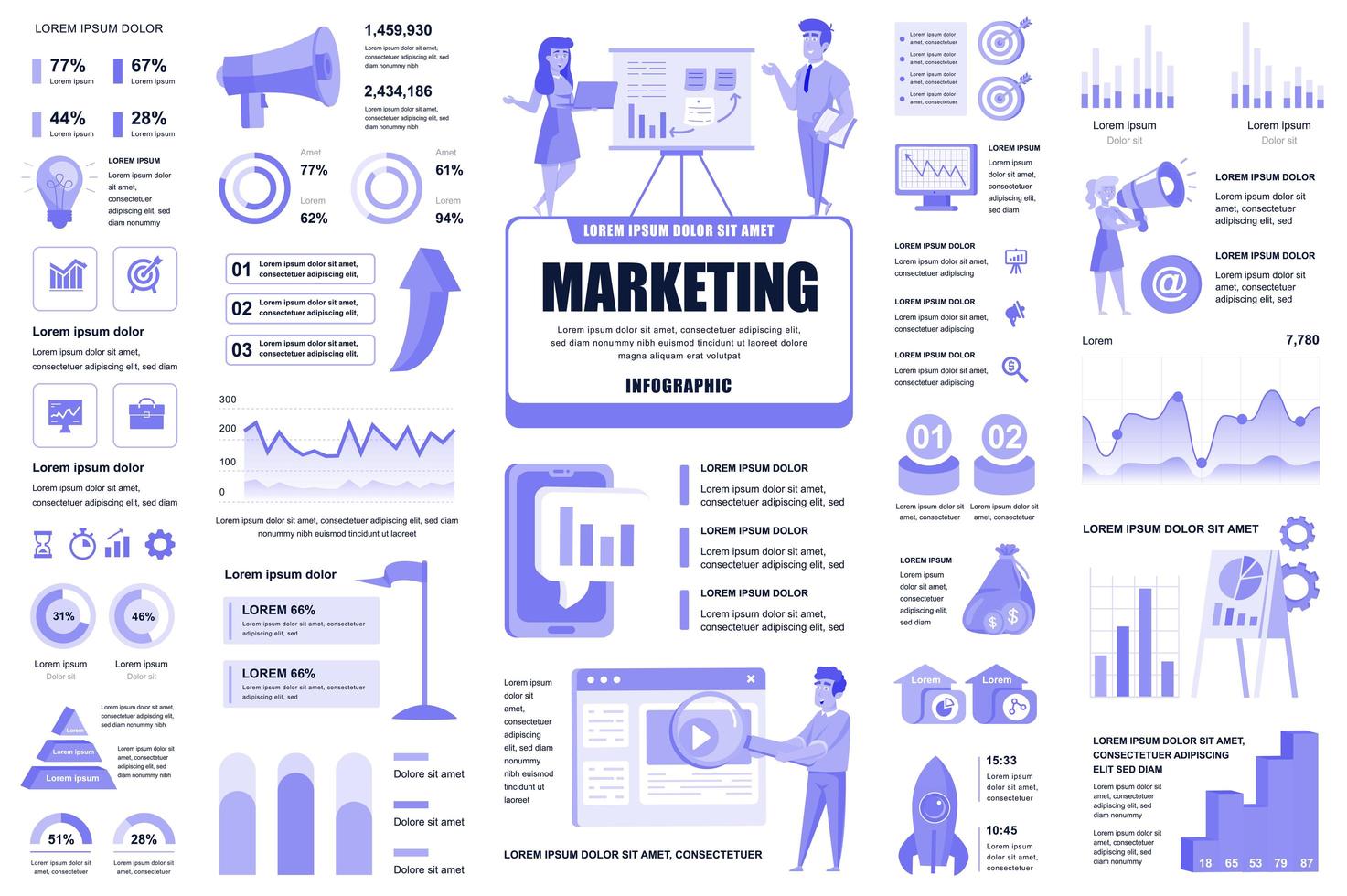 paketmarknadsföring och reklaminfografisk ui, ux, kitelement. olika diagram, diagram, arbetsflöde, flödesschema, tidslinje, scheman, grafer designmall. vektor info grafik och infographics set.