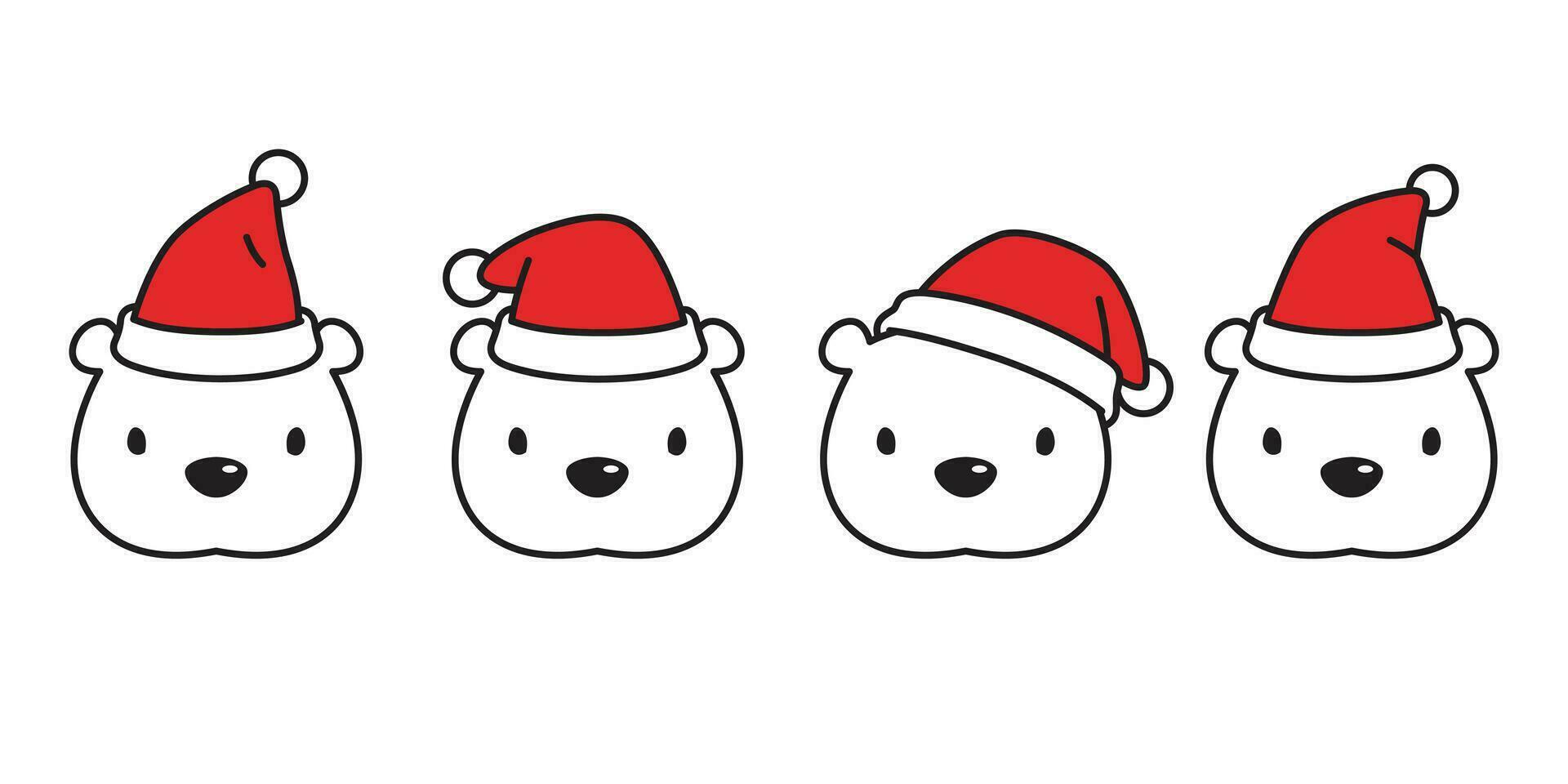 Bär Vektor Polar- Bär Weihnachten Santa claus Hut Symbol Karikatur Charakter Teddy Kopf Logo Illustration Gekritzel Design