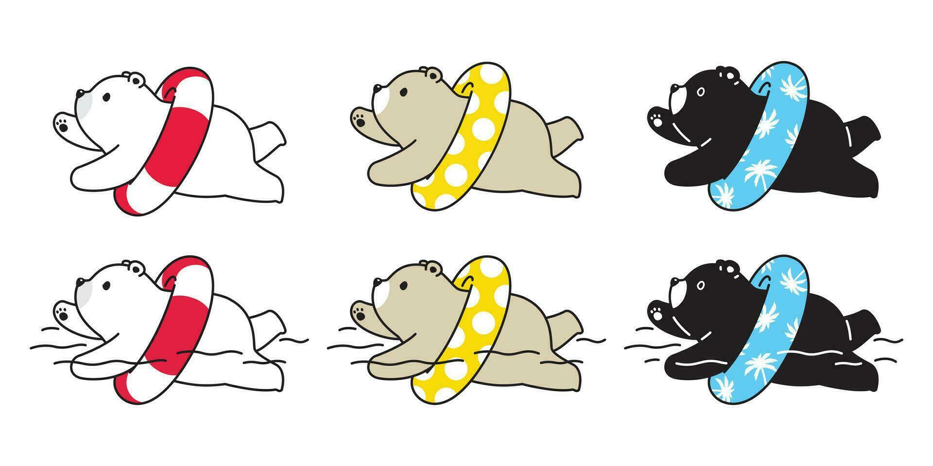 Bär Vektor Symbol Polar- Bär Schwimmen Ring Teddy Logo Karikatur Charakter Illustration Schwimmbad Ozean Sommer- Strand Gekritzel Design