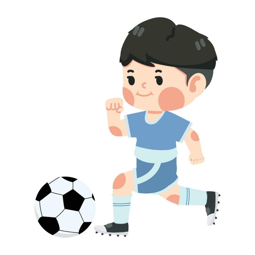 ung barn unge pojke spelar fotboll vektor