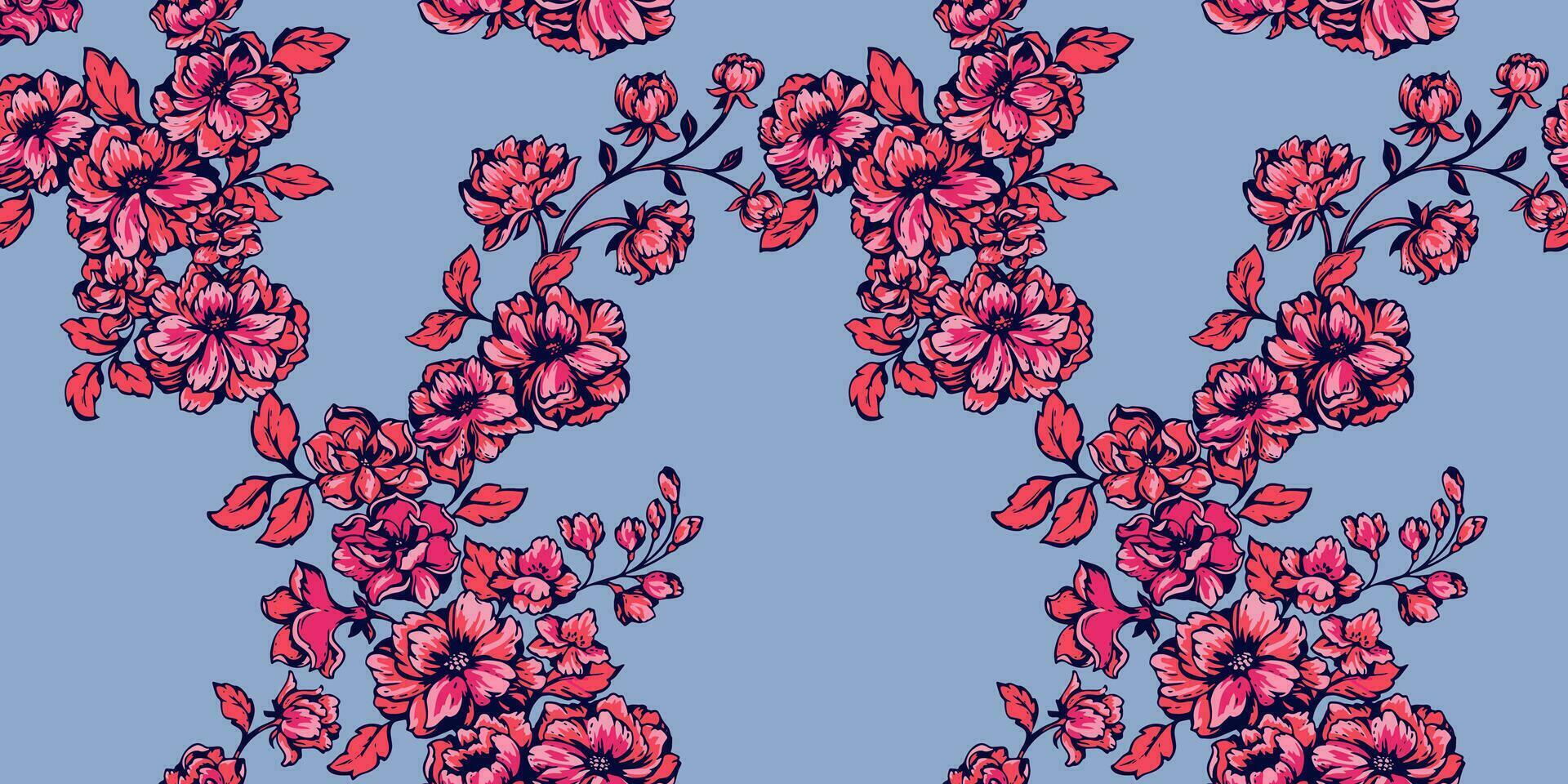 skön blomning blommor mönster i många slag. ljus röd blommor gobeläng. vektor hand ritade. mall för textil, mode, skriva ut, yta design, papper, omslag, tyg