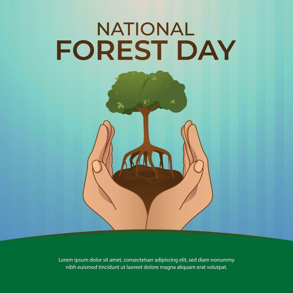 National Wald Tag üppig Vektor Design zum Umwelt Feierlichkeiten. erstellen wirkungsvoll Visuals Auszeichnung der Natur Schönheit und Erhaltung Bemühungen.