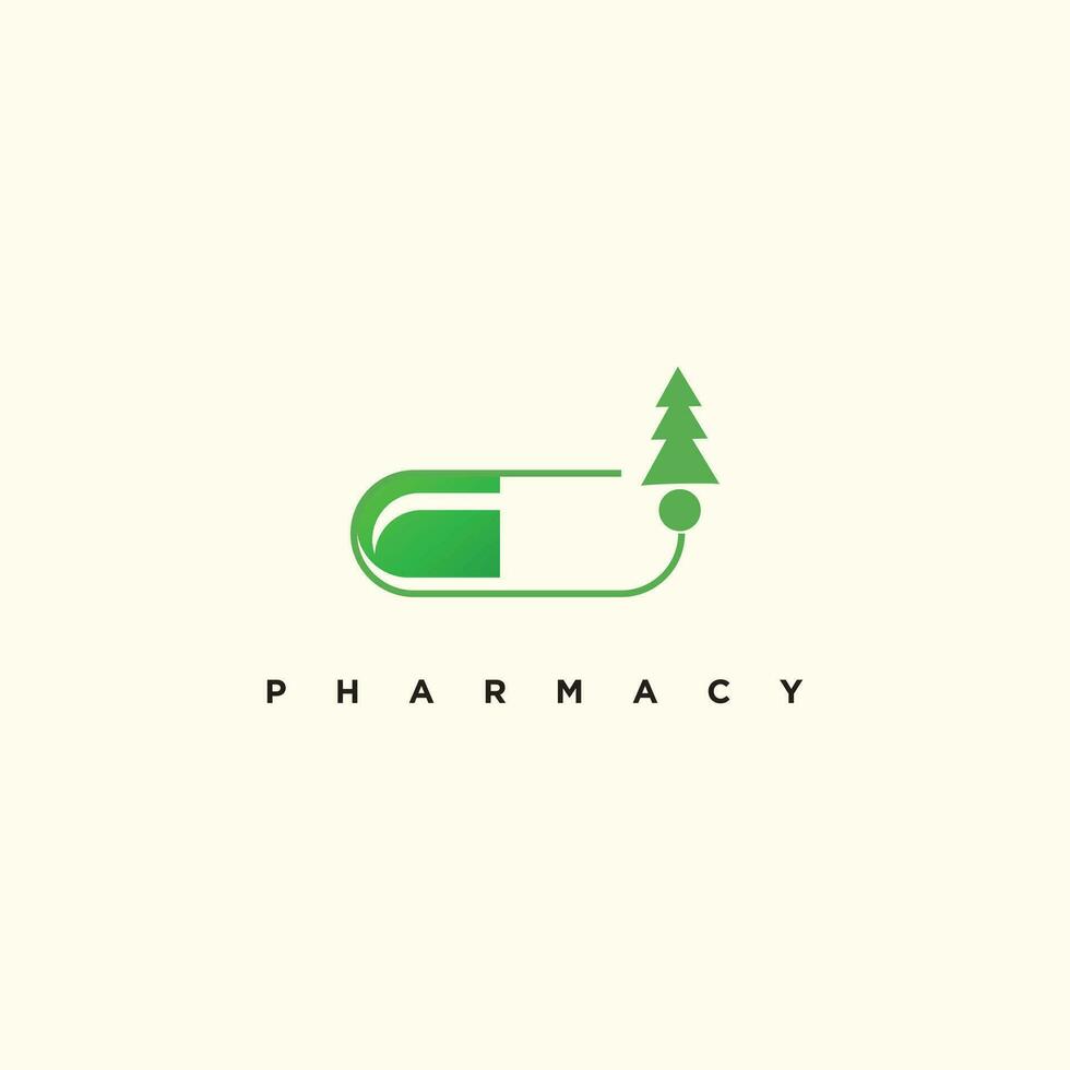 apotek logotyp design med grön Färg aning vektor