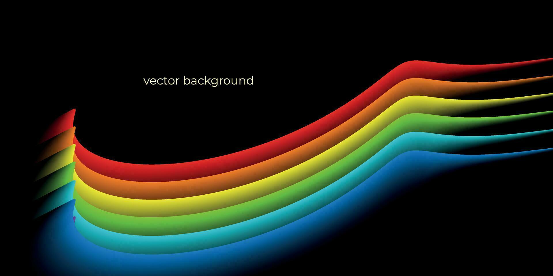 schwarz mit hell Regenbogen Linien Hintergrund zum Poster, Geschichten, Produkt Anzeige, Hefte, Flyer vektor