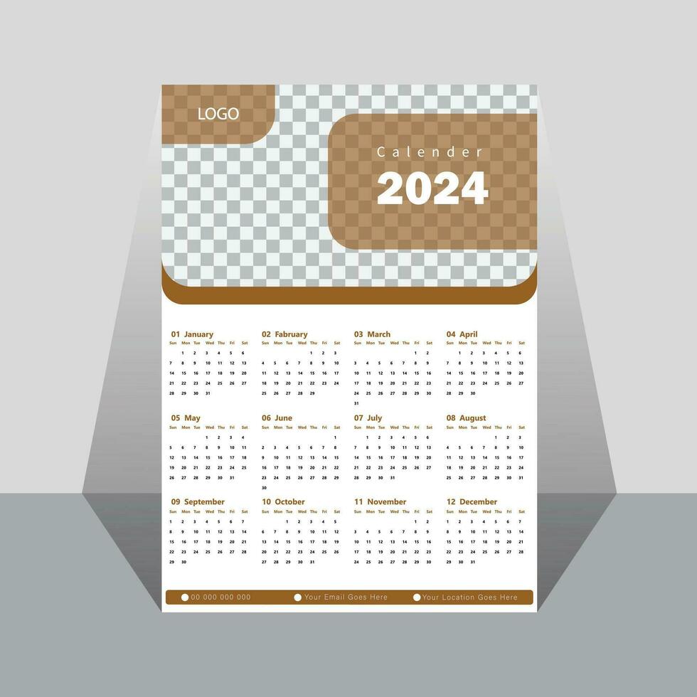 modern 2024 einer Seite Mauer Kalender Design Vorlage, 2021 Kalender. vektor