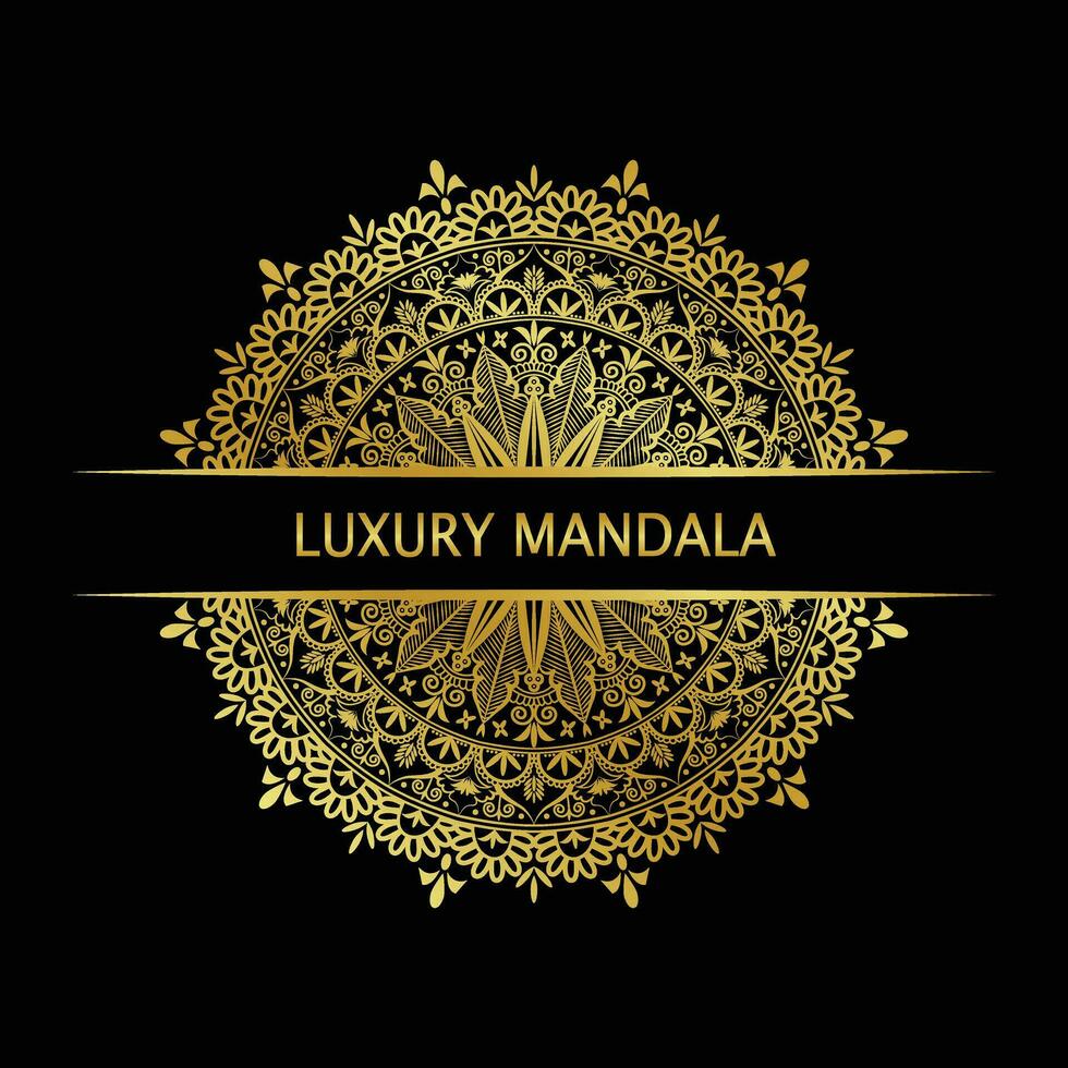 Luxus Zier Mandala Design mit schwarz und golden Hintergrund. vektor