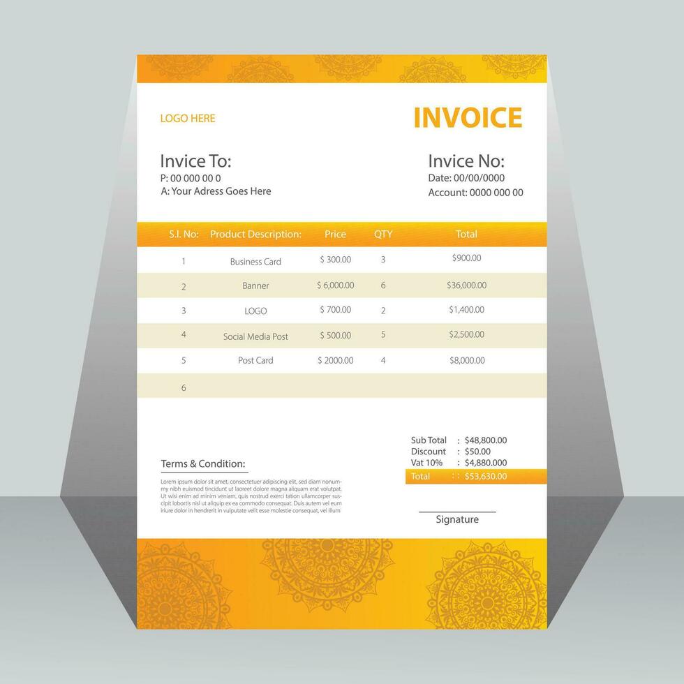 företags- faktura design mall med gul Färg. vektor