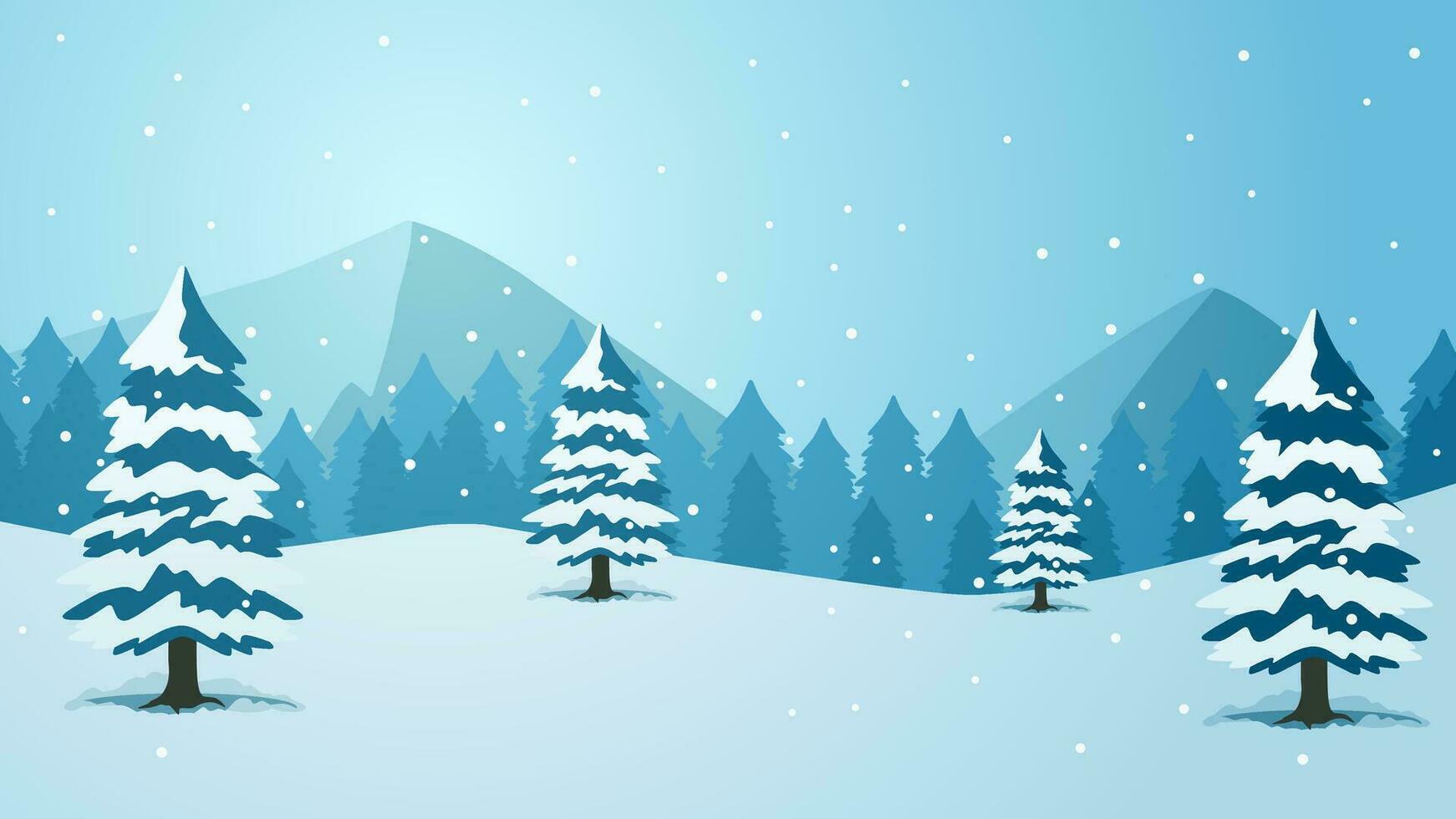 vinter- tall skog landskap vektor illustration. landskap av snö täckt barr- i kall säsong. snöig tall skog panorama för bakgrund, tapet eller illustration