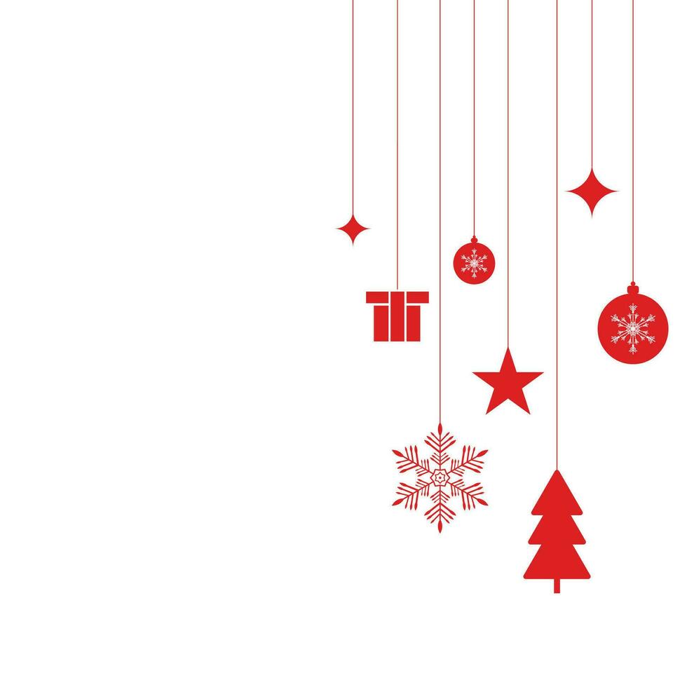 social media posta design glad jul vit bakgrund med träd och bollar med stjärnor och snöflinga vektor