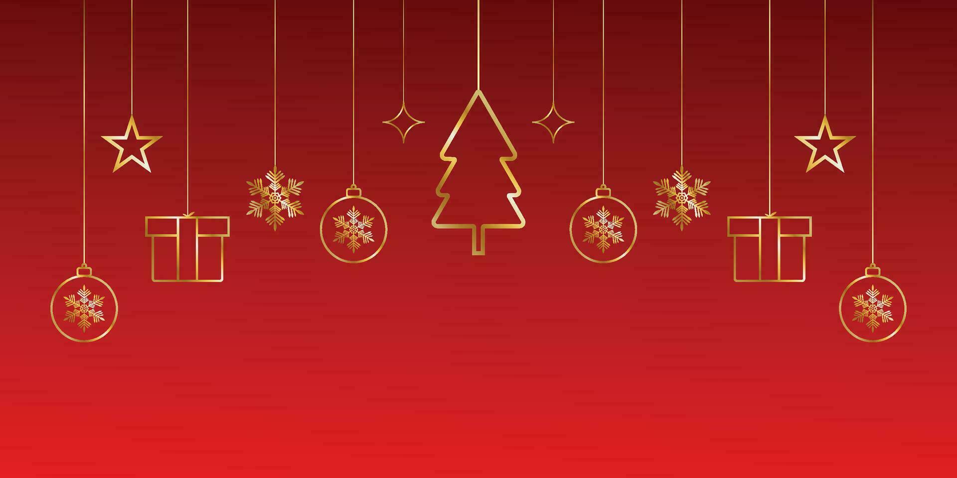 fröhlich Weihnachten Banner mit golden Sterne und Bäume und Bälle vektor