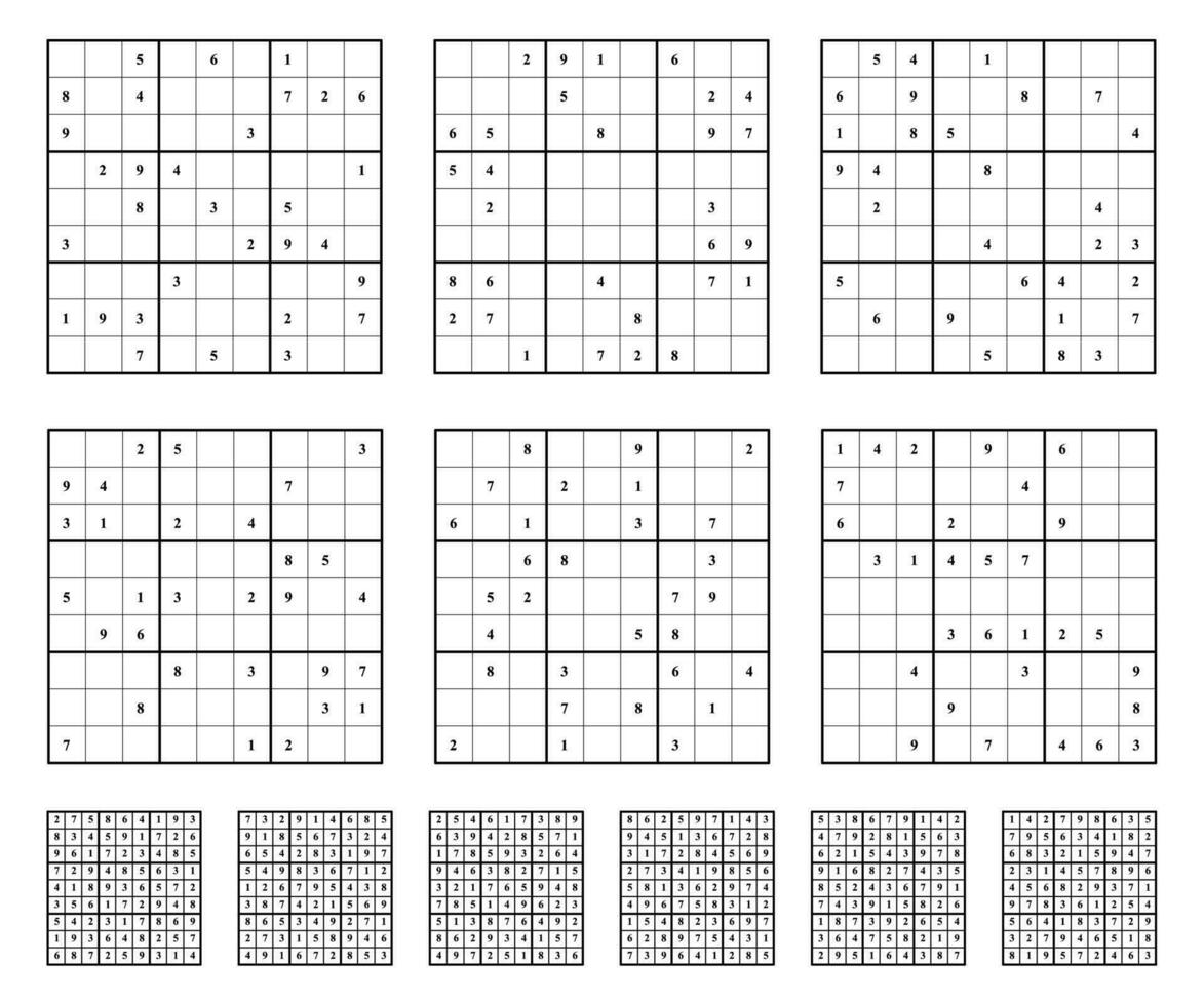 sudoku spel uppsättning med svarar. enkel vektor design