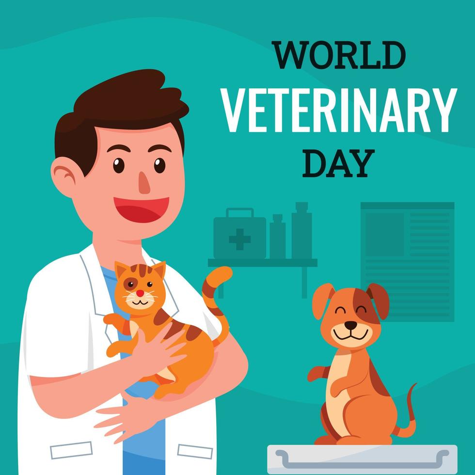 männlicher Tierarzt mit glücklicher Katze und Hund vektor
