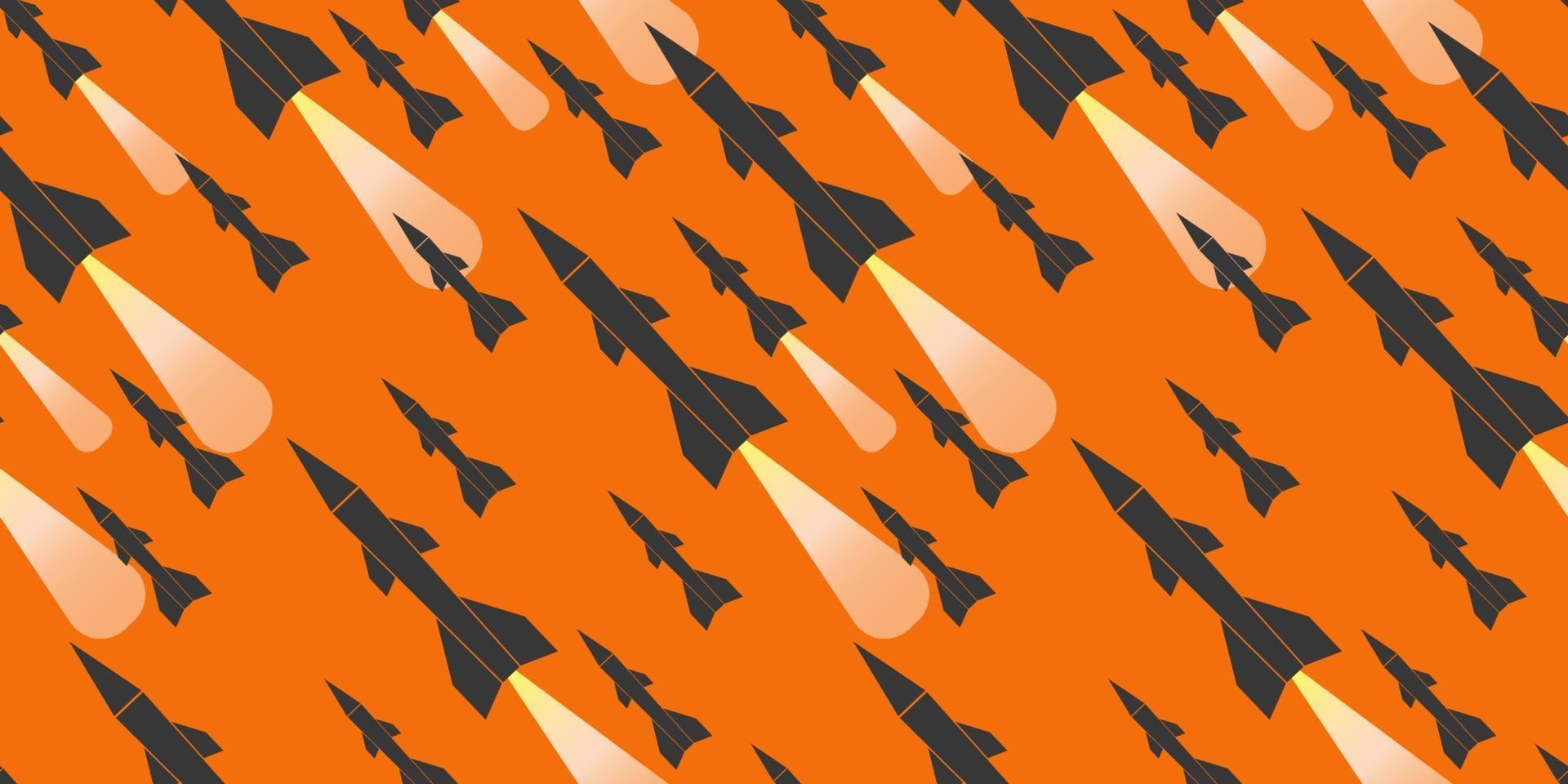 nahtloses Vektormuster des Abfeuerns von Raketen auf Wüstenfarbabstufungshintergrund. horizontales Banner. vektor