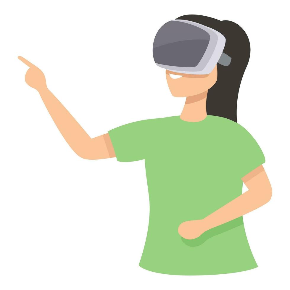 komisch Mädchen abspielen Symbol Karikatur Vektor. vr Headset tragen vektor