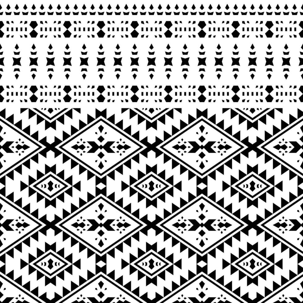 navajo nahtlos einheimisch Muster. ethnisch geometrisch abstrakt Hintergrund. Zahl Stammes- Motiv. schwarz und Weiß. Design zum Teppich, Vorhang, Kopfkissen, Textil, Verpackung, Stoff, Tischdecke, Stickerei, Mode. vektor