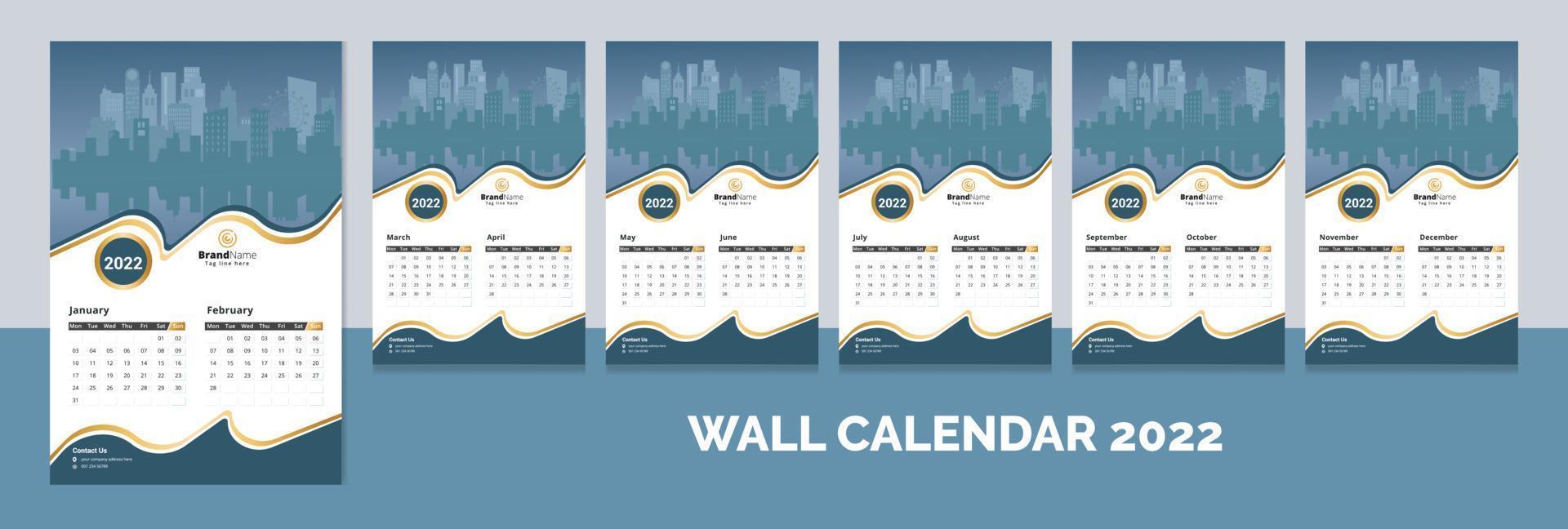 Kreativer Unternehmens 12 Monate Wandkalender 2022, Wochenkalender, Kalenderlayout-Vorlagendesign vektor