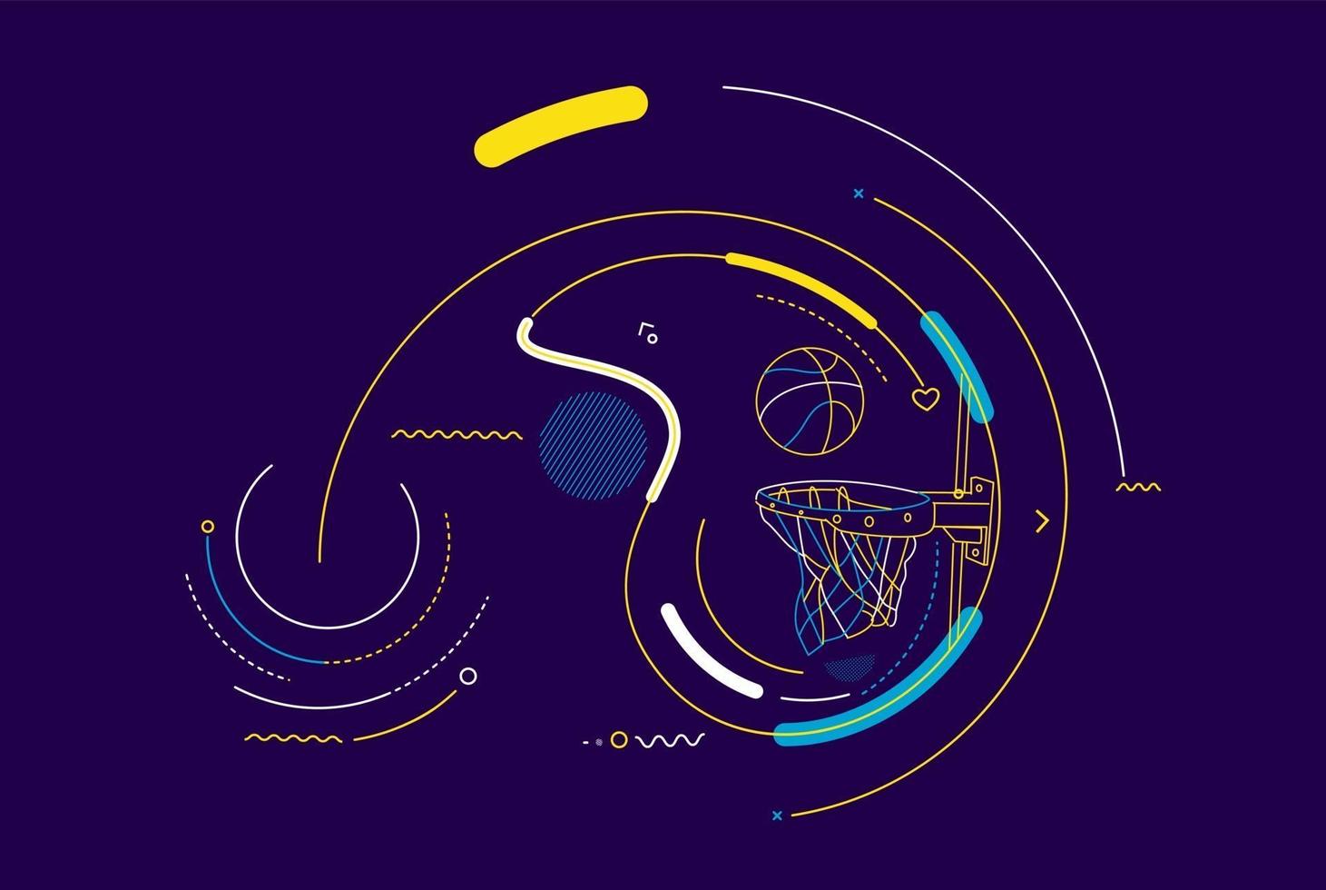 Basketballkorb geschossen, Hoop, Spiel, bunte Linie Kunst-Vektor-Illustration. vektor