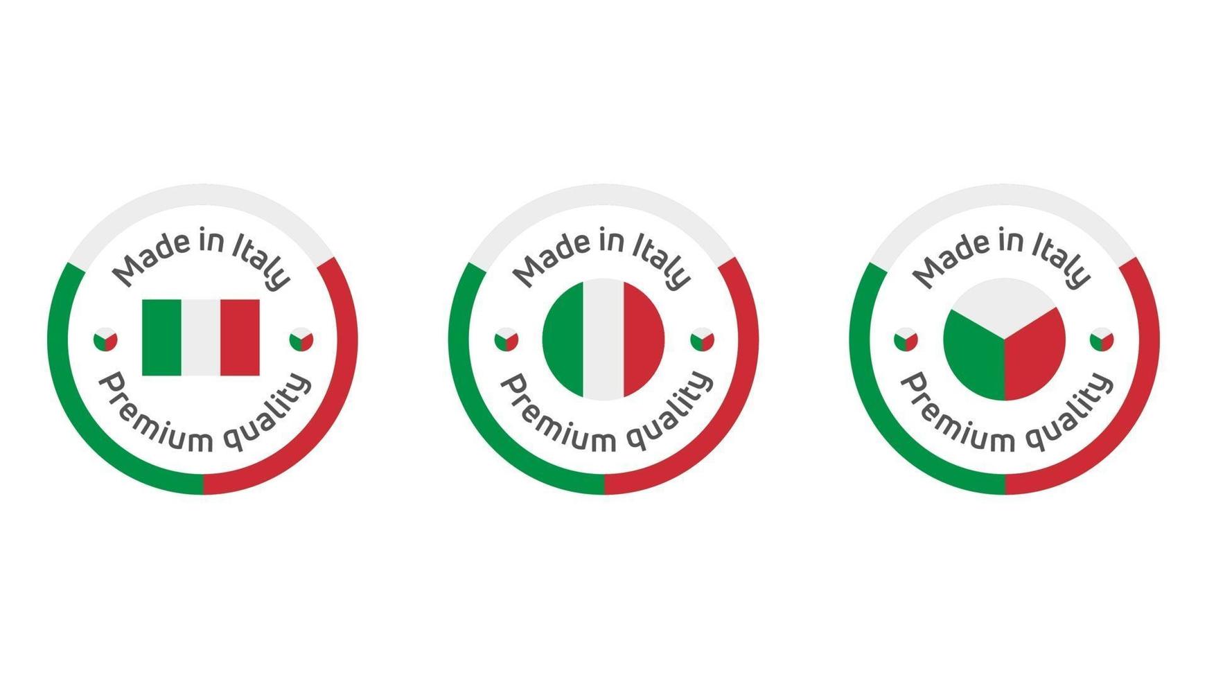 tillverkad i Italien etikett, klistermärke vektordesign. stämpel tillverkad med italiens landsflagga. kvalitetsmärkesikon för taggar, märken, klistermärken, emblem, produkt. vektor