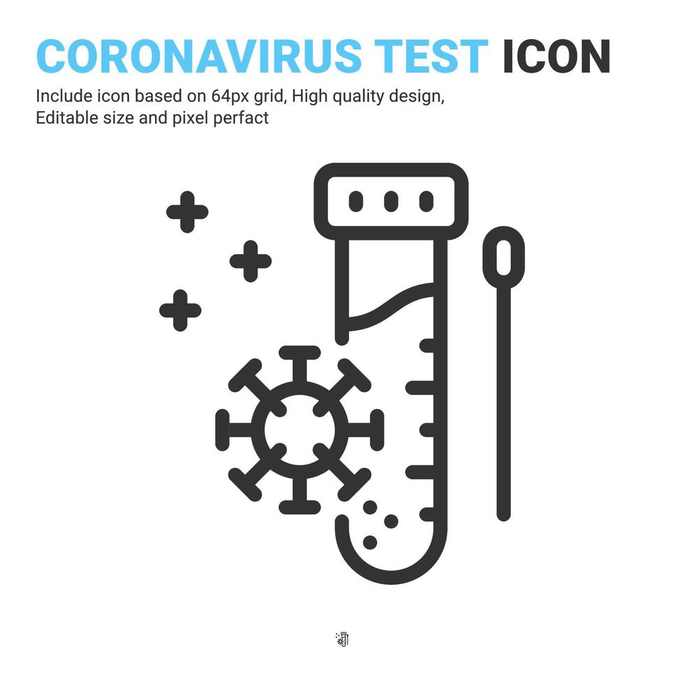 coronavirus test ikon med fylld linje stil isolerad på vit bakgrund. vektorgrafik illustration covid 19 virustest disposition tecken symbol ikon koncept för mobil koncept, logotyp, ui och webbdesign vektor