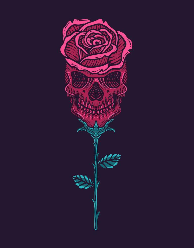 Illustration Jahrgang Schädel Rose Blume vektor