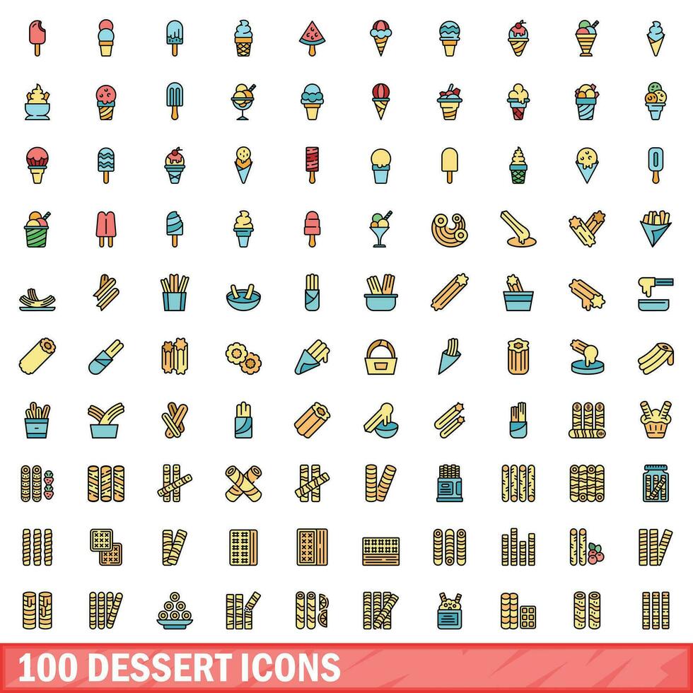 100 Dessert Symbole Satz, Farbe Linie Stil vektor