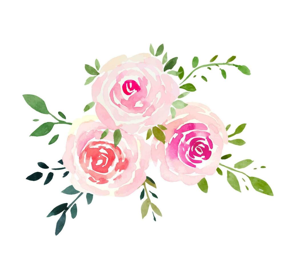 skön bukett med rosa rosor, vattenfärg kort vektor