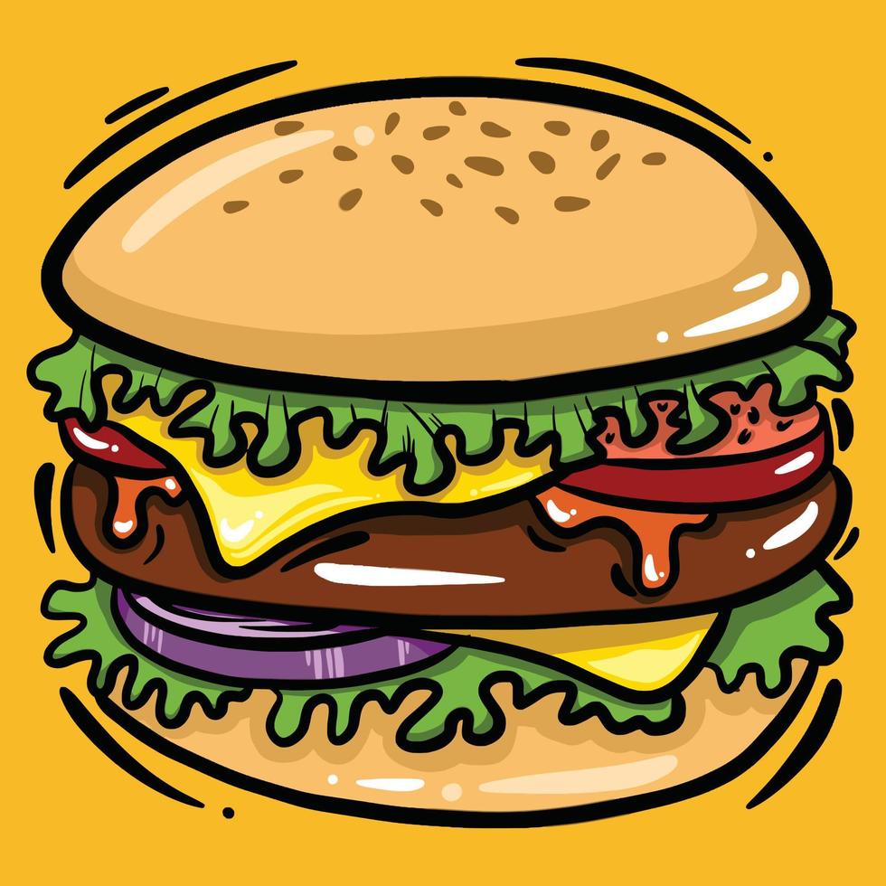 Fast-Food-Hamburger, Burger, Cheeseburger-Cartoon-Vektor-Illustration vektor