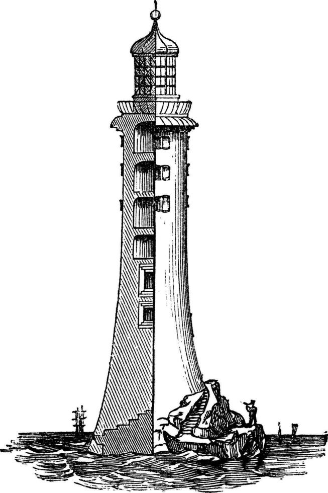 Wirbelstein Leuchtturm, im England, vereinigt Königreich, Jahrgang graviert Illustration. vektor