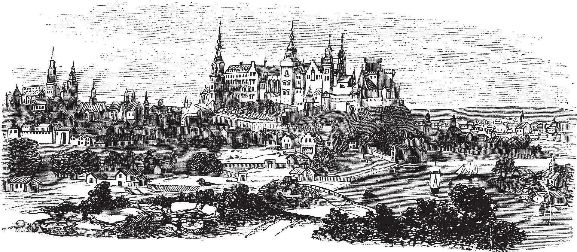 wawel slott eller kunglig slott i Krakow, Polen, under de 1890-talet, årgång gravyr vektor