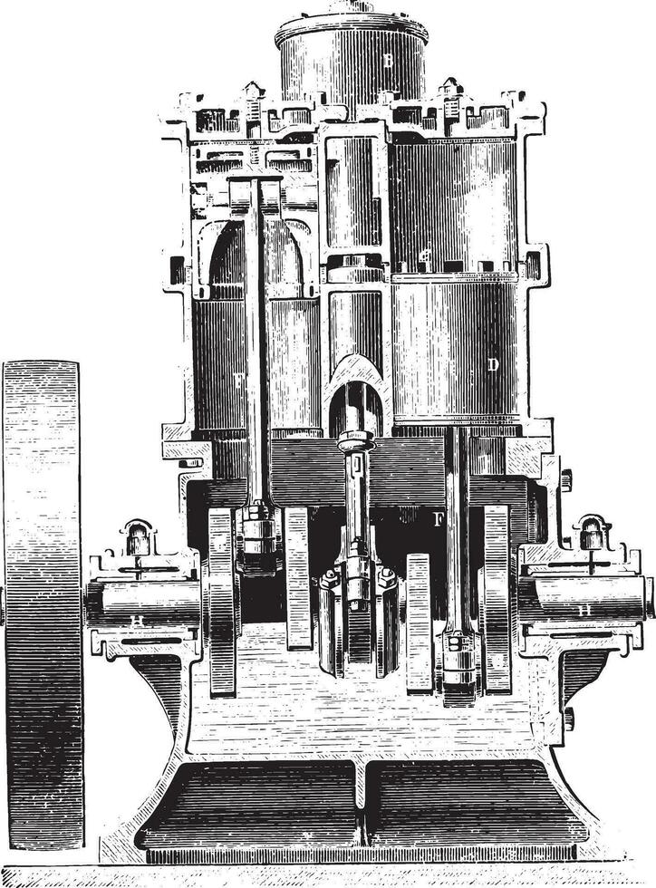 westinghouse motor. kopp cylindrar, årgång gravyr. vektor