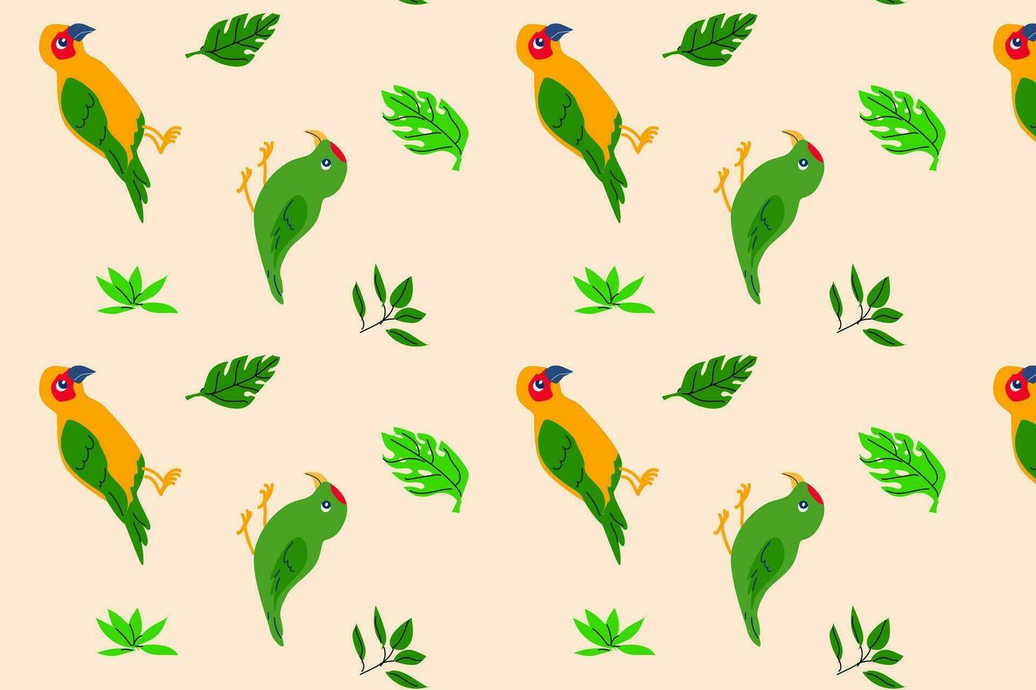 grön och gul papegojor tropisk tyg mönster vektor