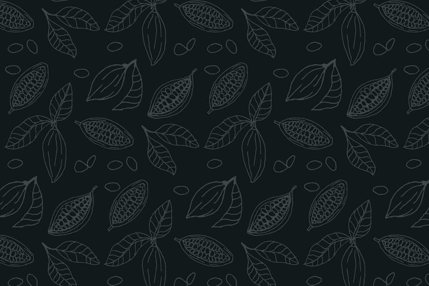 Kakao Bohnen und Kakao Blätter nahtlos Muster vektor