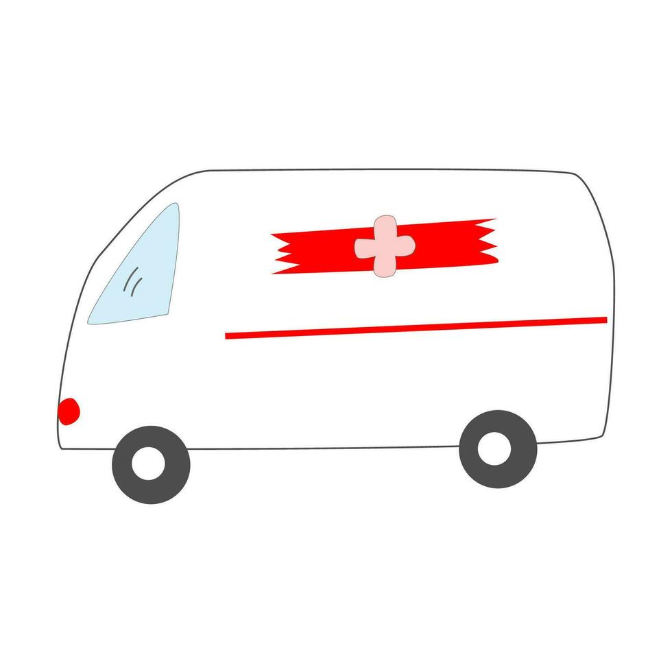 tecknad serie stil ambulans på en vit bakgrund vektor