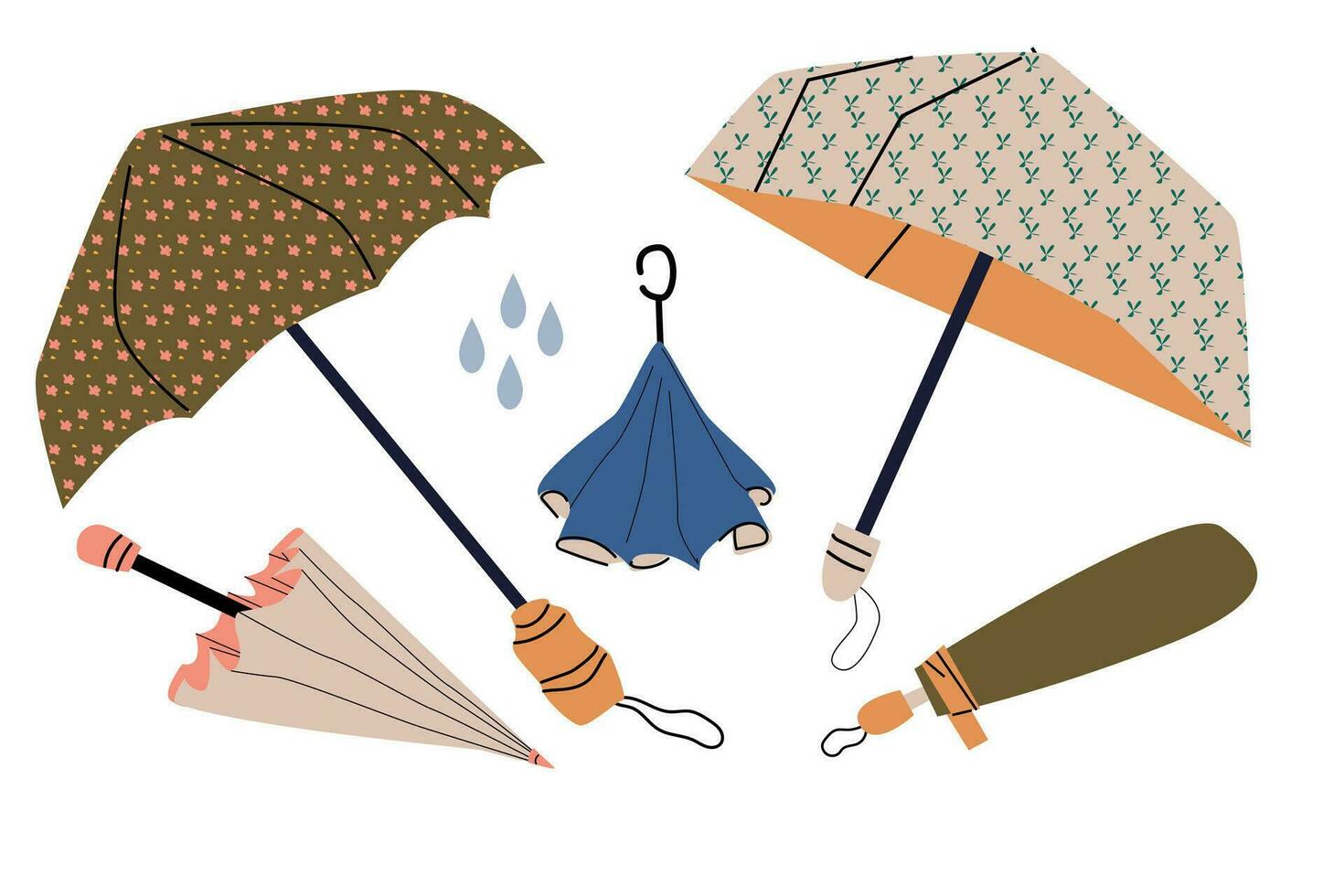 einstellen von klassisch Regenschirme im varios Positionen vektor