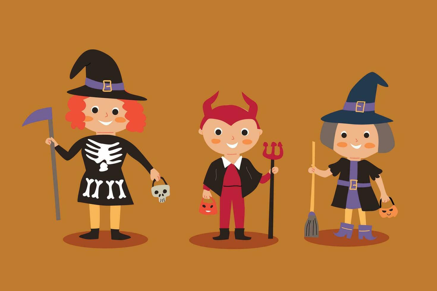 Karikatur süß Kinder im Halloween Kostüm Charakter vektor