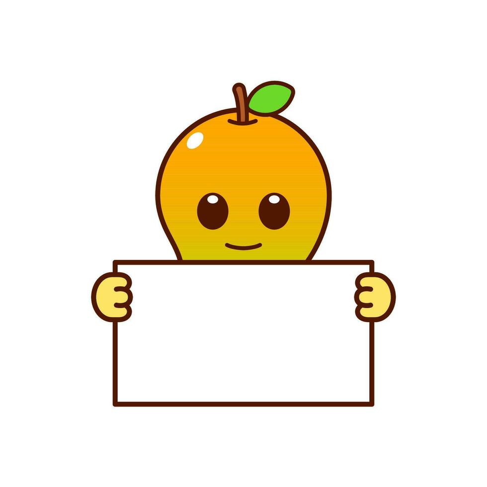 söt mango karaktär innehav en tom tecken vektor