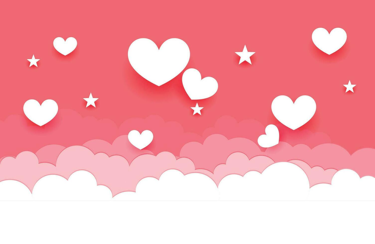 horizontales banner mit rosa himmel und papiergeschnittenen wolken. Platz für Texte. Happy Valentine's Day Sale Header oder Gutscheinvorlage mit Herzen. rose cloudscape randrahmen pastellfarben. vektor