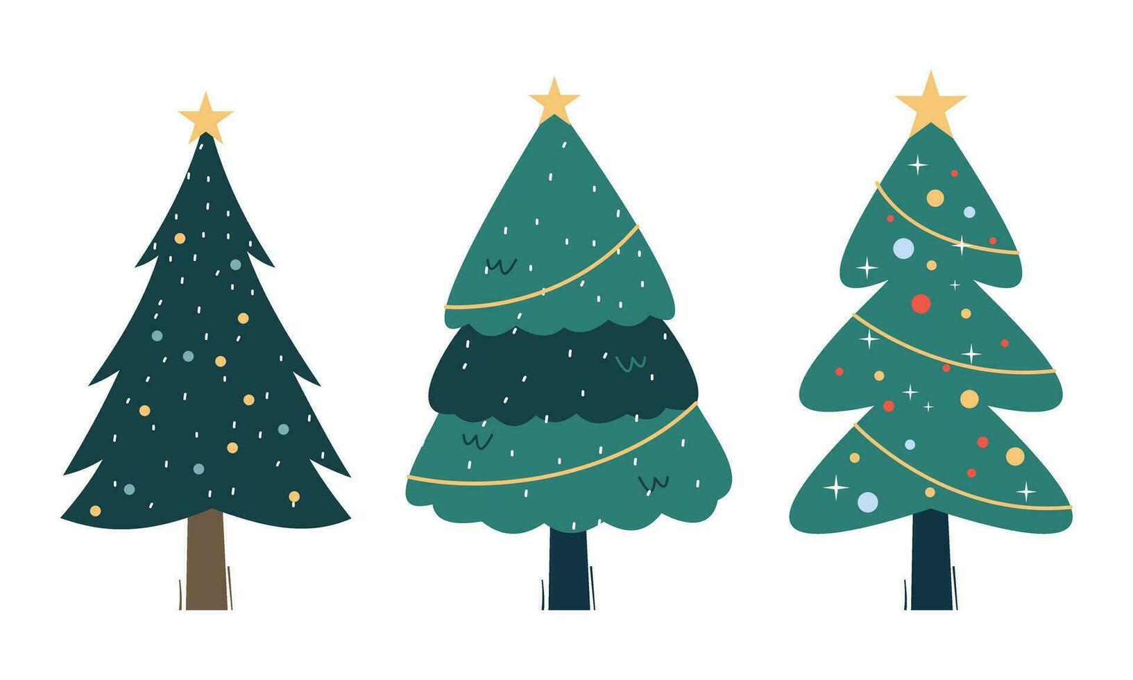 samling av jul träd med dekorationer. färgrik vektor illustration i platt tecknad serie stil