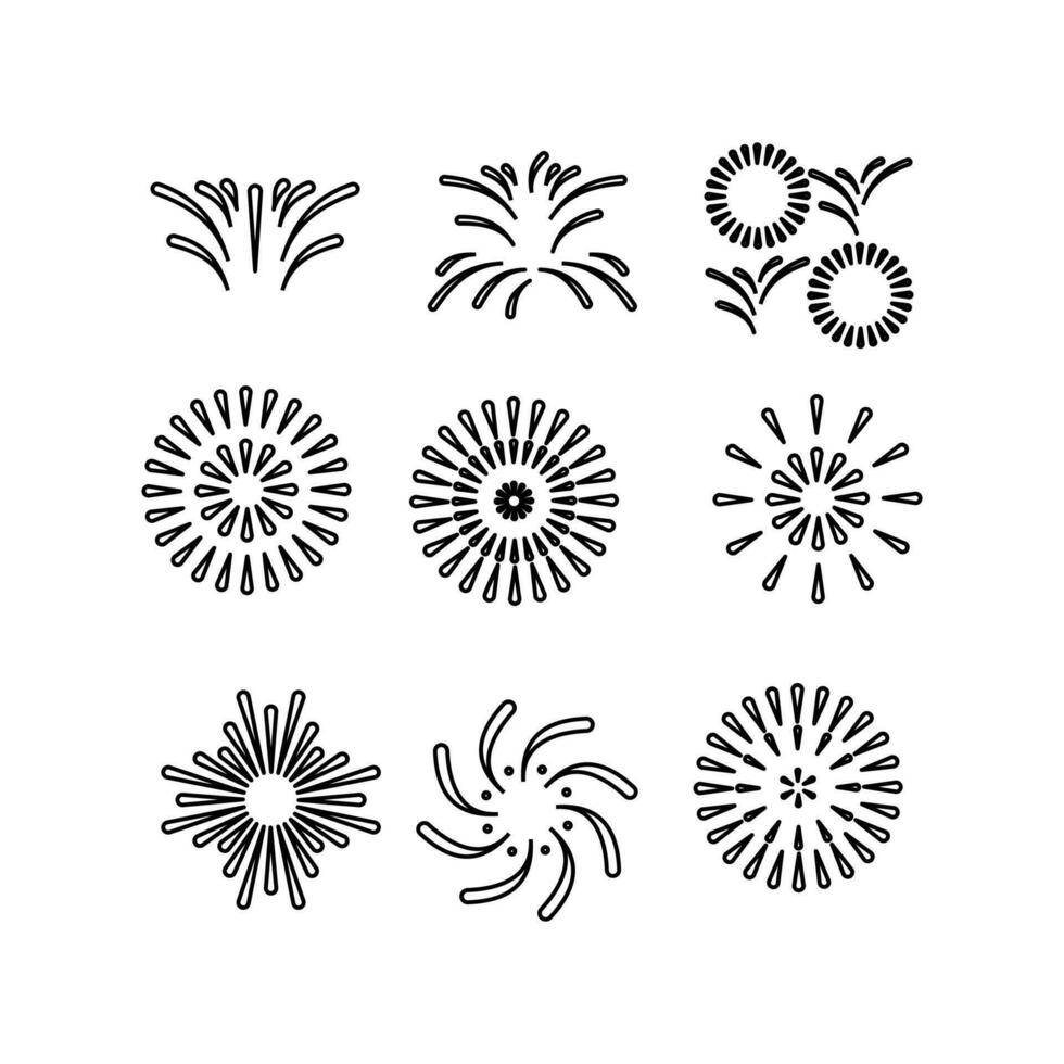 Feuerwerk Linie Symbol Satz. Weihnachten Wunderkerze Konfetti, Kracher minimal Vektor Illustration. einfach Gliederung Zeichen zum Neu Jahr Feier Party. editierbar Schlaganfall