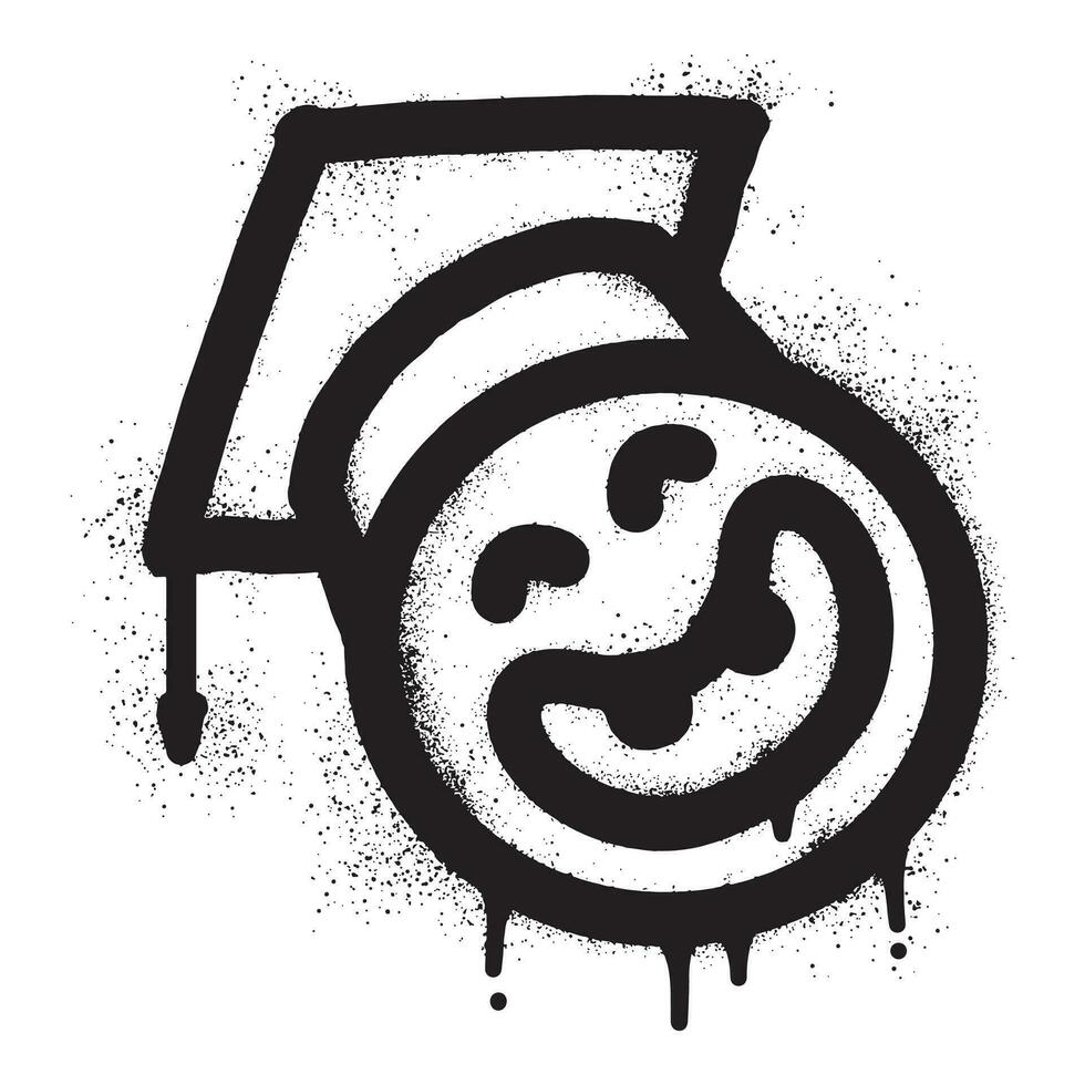 leende uttryckssymbol graffiti bär en toga med svart spray måla vektor