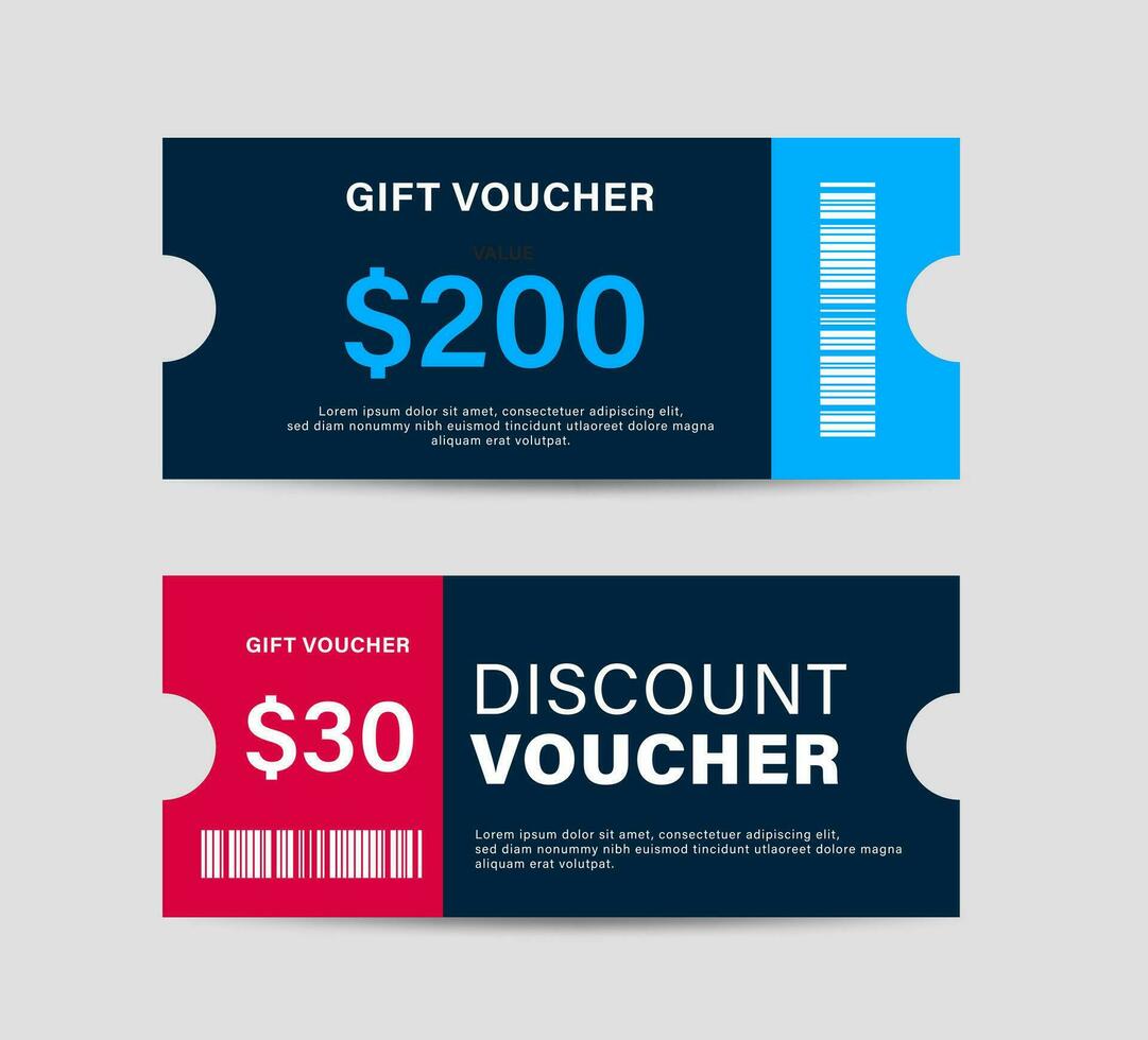 Vektor Geschenk Gutschein Vorlage. modern Geschenk Karte, Rabatt Coupon Design. minimalistisch Hintergrund mit Werbung Code Text